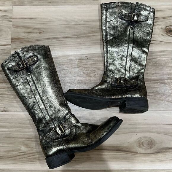 Eric Michael Gold Crackle Riding Boots Women’s (35) 4.5/5 - Picture 1 of 5